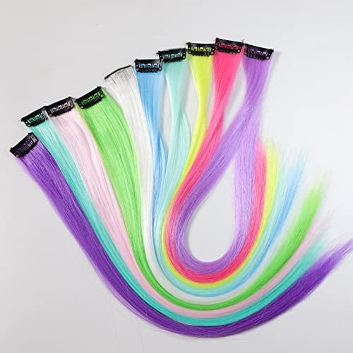 Ms Aloe 10 Pcs Glow in Dark Clip in Hair Extensions - 22inch Colorful Synthetic Rainbow Glow in The Dark Hair Accessories for Women - Image 2