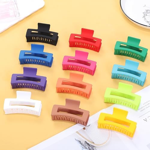 Sisiaipu 3.5 Inch Medium Hair Accessories: 12 Pcs Square Jaw Clips for Thick and Thin Hair - Rectangular Bulk Clips for Women and Girls - Dopamine - Image 4