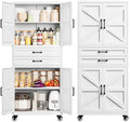 Yizosh 73" White Mobile Metal Kitchen Pantry Storage Cabinet with 2 Drawers by Yizosh