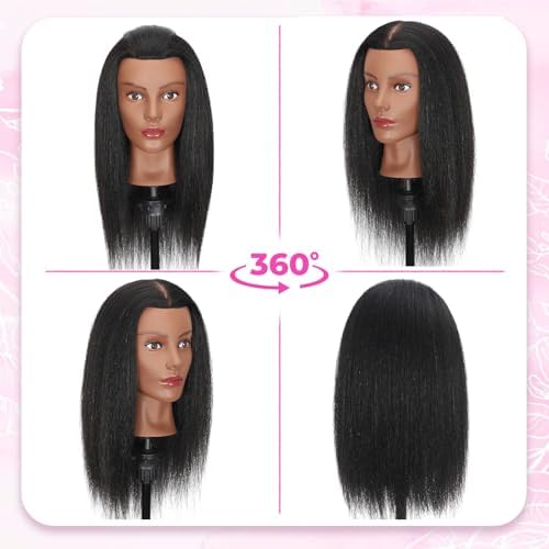 Mannequin Head Human Hair with 100% Real Hair Cosmetology Manikin Doll Head for Hair Styling 18" Mannequin Head for Braiding with Tripod Stand and Tools (Natural Black) - Image 5