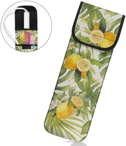 Flat Iron Case Holder Silicone Heat Resistant Neoprene Curling Iron Straightener Holder Cover Bag and Silicone Travel Mat for Travel Daily Hair Tools Curling Lemon Leaf - Image 7