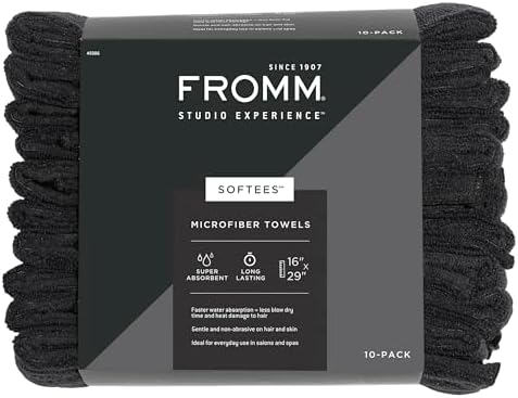 Fromm Softees Microfiber Salon Hair Towels, Fast-Drying, 10-Pack, Black by Fromm