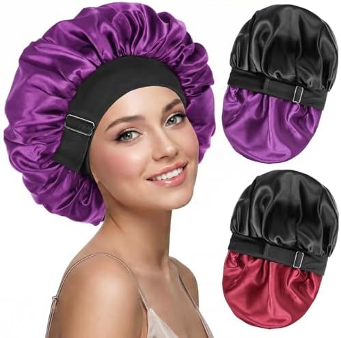 2PCS Silk Hair Bonnet for Sleeping Women - Satin Bonnet for Sleeping Double Layer Adjustable Sleep Cap for Curly Hair by BESTCHOICEFORYOU%EF%BC%81