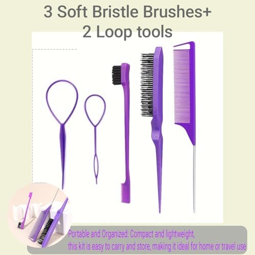 Nalexmi Crochet Hooks for Hair, 15 PCS Latch Hook Crochet Needle Set for Braiding, Locs, Dreadlocks and Passion Twist Extensions, with Tail Comb and Duckbill Hair Clips, Purple Styling Kit - Image 4