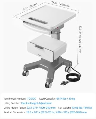 VEVOR Medical Trolley Cart with Tray and Drawer, Electric Lift Laptop Cart - Image 7
