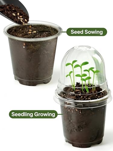JOPY 4 Inch Plastic Nursery Pots with Humidity Dome for Plants 20 Pack Clear Seedlings Planting Pots for Garden Indoor and Outdoor Small Planter Containers with Drainage Holes - Image 4