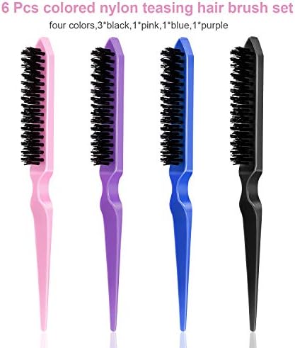 Yaomiao 6 Pcs Teasing Brush Set 3 Row Nylon Rat Tail Combs for Fine Hair - Image 4