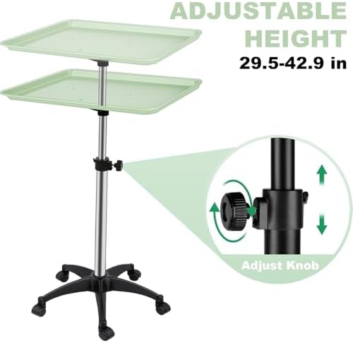 Salon Rolling Tray, Height Adjustable Tattoo Tray Rolling Cart, Storage Utility Trolley for Spa, Beauty Salon Service, Hairdresser Cart with Wheels, Black (Green) - Image 3