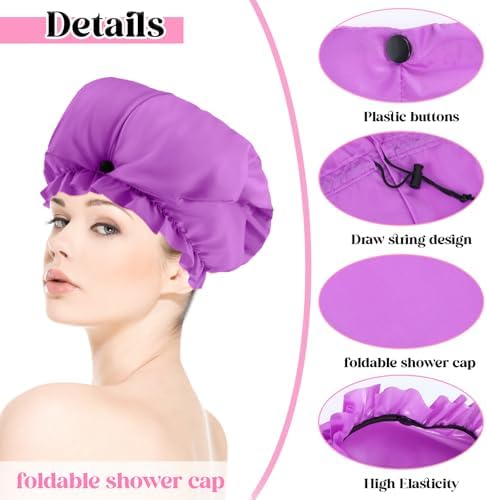 2 Pcs Large Shower Cap for Braids, Extra Long Shower Cap for Women Long Hair & Locs, Waterproof Hair Bonnets for Dreadlocks Drawstring Bath Caps for Women & Men (Blue, Purple) - Image 3