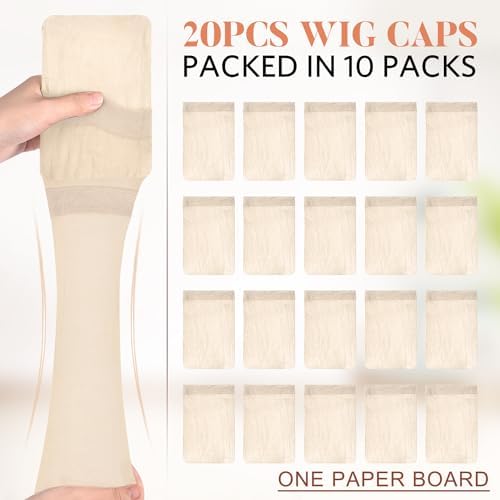 MORGLES 20 Pcs Wig Caps for Women, Stocking Caps for Wigs, Non Slip, Beige - Image 2