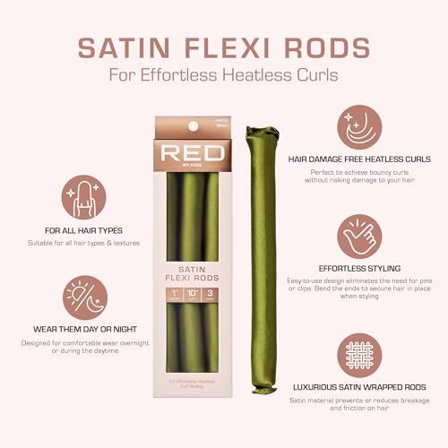 Red by Kiss Satin Flexi Heatless Curling Rods, Damage Free & Frizz Free No Heat Soft Curls, Silky Satin to Prevent Breakage, Comfortable Pin-Free Styling, Gentle Rollers for All Hair Types - Image 4