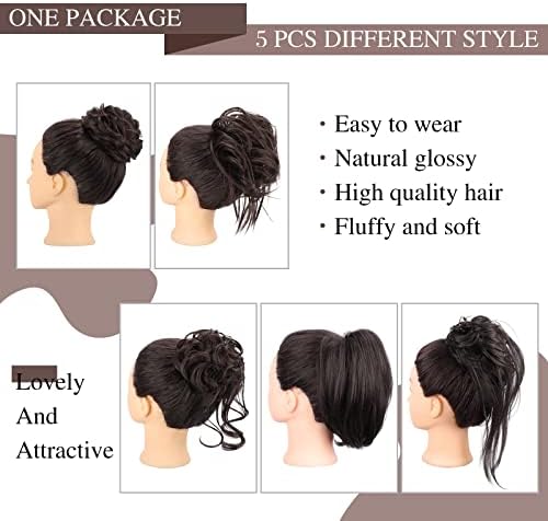 HMD 5 Pieces Messy Hair Bun Hairpiece Tousled Updo for Women - Image 2