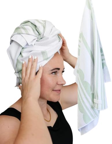 New Microfiber Hair Towel Collection – Matcha Groove Quick Dry Hair Towel Wrap for Women – Anti-Frizz Microfiber Hair Turban for Long, Curly & Thick Hair with Large Loop Closure by BlairCo