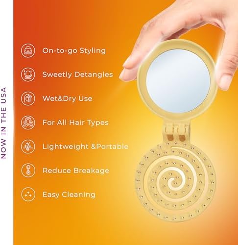 Mini Detangler Travel Hair Brush with Mirror, Makaron Hair Brushes for Women, Men and Kids, Unique 3D Flexible Design for All Hair Types, Styling Accessory, Travel Essentials for Women (POPULARYELLOW) - Image 3