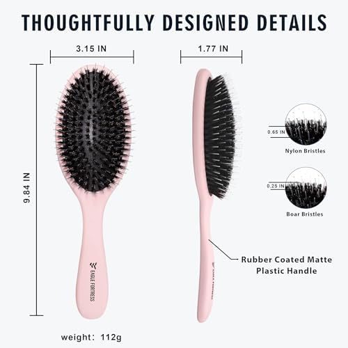 EAGLE FORTRESS Boar Bristle Hair Brush for Fine Hair & Extensions, Pink - Image 4