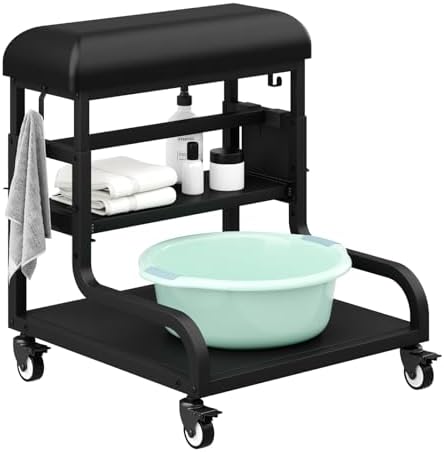 Adjustable Pedicure Foot Rest with PU Cushion, Mobile Cart & Storage by HolaiNail