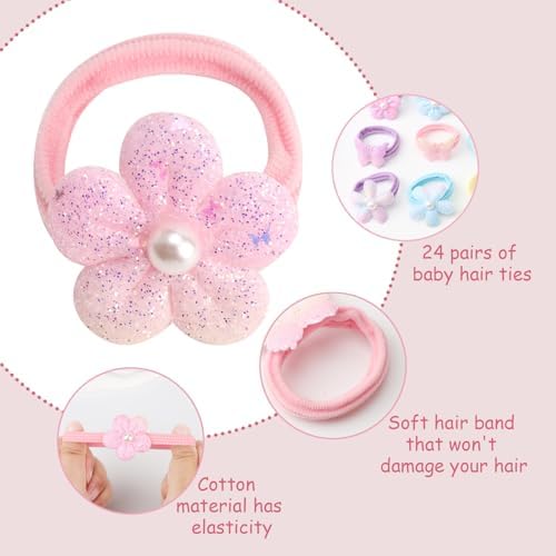 DRESHOW BQUBO 36 Pcs Toddler Hair Ties Clips for Girls Cute Hair Accessories Baby Flower Butterfly Ties Clips Colorful Snap Hairpins Rubber Bands for Baby Toddler Girls Kids - Image 4