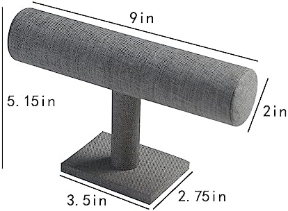 T-Bar Bracelet Holder, Bracelet Display Stand For Selling, Hair Tied Jewelry Organizer Watch Rack For Home Show (Gray Linen) - Image 7