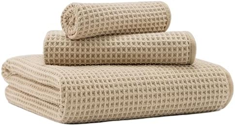MICROFI Microfiber Waffle Bath Towels, 3 Pieces, Oversized, Soft, Absorbent, Fast Drying, Lint Free, Includes Bath, Face and Hand Towels 430 GSM by Unknown