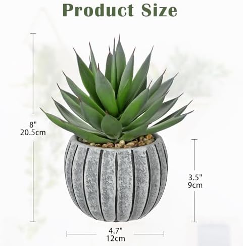 Briful Artificial Aloe Succulent Plant in Aged Cement-Look Ceramic Pot – 8" Tall Faux Agave Plant with Decorative Pebbles – Realistic Desk or Shelf Decor for Home, Office, Bathroom - Image 3
