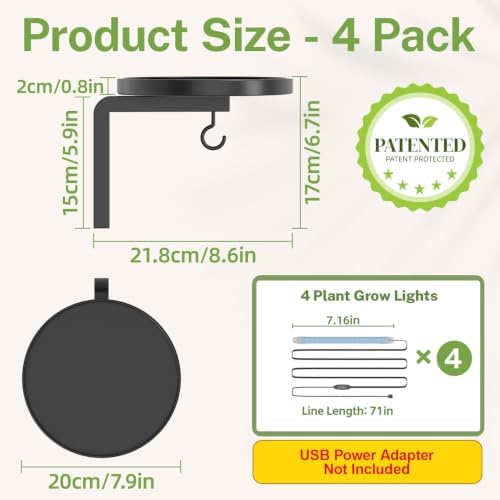 Plant Wall Hanger with Grow Lights Set of 4 for Indoor, Black - Image 2