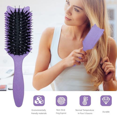 Curly hair brush : Curl Defning Brush for Curls Waves Coils Define Volumize Detangle Women Curls Reduce Hair Pulling Frizz Cat ears styling Purple - Image 2
