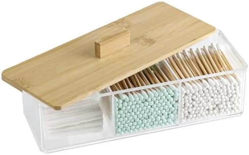 ZEXALOR Clear Bathroom Dresser Organizer - Cotton Ball Swab Holder with 3 Divided Compartments&Lid, Waterproof Transparent Small Plastic Storage Containers, Vanity Makeup Organization - Image 7