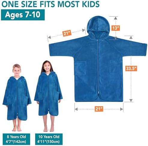 SUN CUBE Kids Hooded Towel Robe, Zip-Up Fleece Swim Cover Up, Ages 7-12 - Image 4