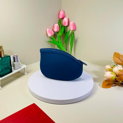 Small Makeup Bag Premium Silicone Purse Bag Multifunctional Essential Bag Zipper Pouch Water and Heat Resistant (Blue) - Image 4