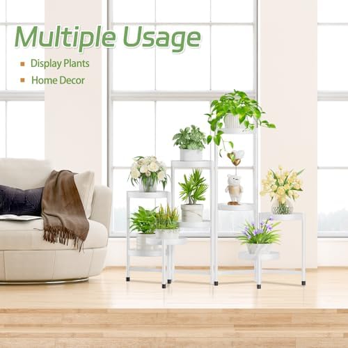 iDavosic.ly Plant Stand Indoor Outdoor, 9 Tier Metal Corner Shelf, White - Image 5