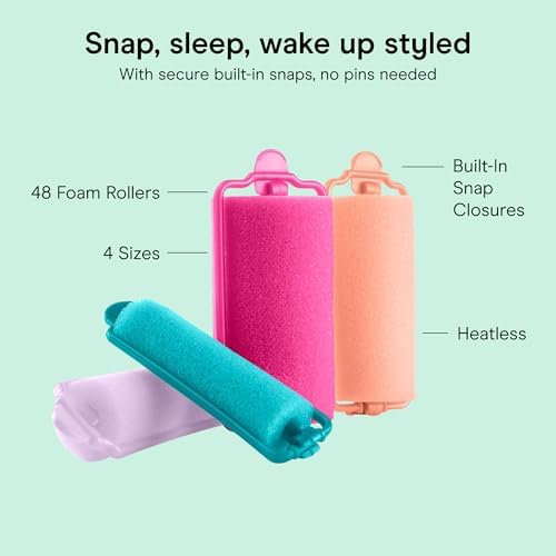 Conair Hair Rollers for Heatless Curls Overnight, Snap Closures, 48 Count - Image 4