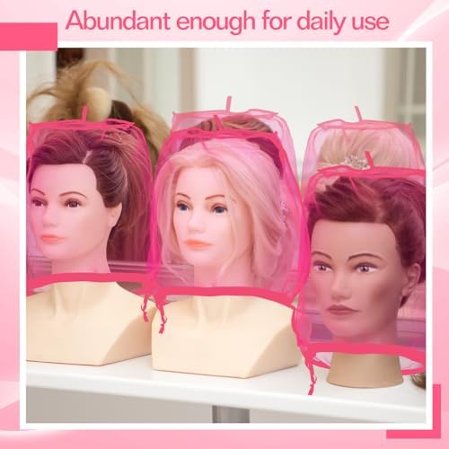 Loopeer 6 Pcs Wig Storage Bag Adjustable Wig Cover with Drawstring,Rose Red - Image 7