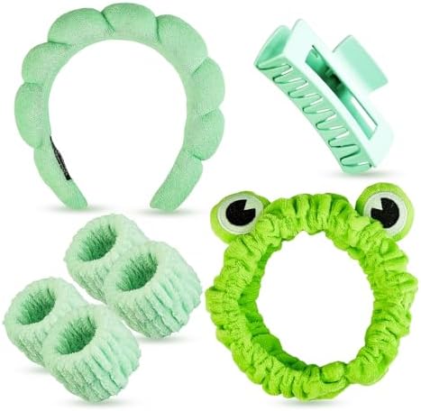 7 Pcs Spa Set, Facial Spa Headband and Wristband Set, Skincare Headband, College Style Girl Gift, Hair Accessories for Women and Girls (Green) ﻿ by Unknown
