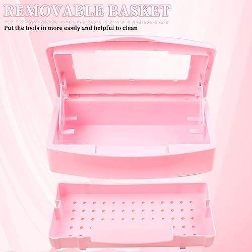 Nail Tool Sterilizer Box, Plastic Sterilizing Tray, Plastic Clean Sterilizing Box Storage Organizer for Nail, Tweezers, Eyelash Extensions, Hair Salon, Spa & Cutter Manicure Equipment (Pink) - Image 2