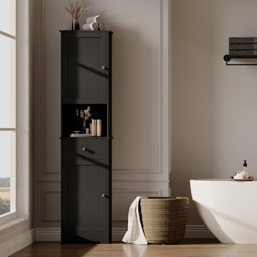 Viaozutis Tall Bathroom Cabinet, Storage Cabinet with 2 Doors & 2Drawer, with Ajustable Shelve, for Bathrooms, Kitchens,Entrances（Black） - Image 2