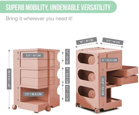 Multipurpose Utility Storage Cart - Ultra Storage Caddy with Wheels and Swing Out Drawers - Designer Home Trolley Cart - Caddy for Salon, Kitchen Bathroom Portable Cabinet - Sakura Peach - Image 2