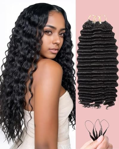 22 Inch Inch Human Crochet Hair for Black Women, Feather Human Hair Extensions 170g 120 Strands, Miracle Look Hair Bundles, Soft Lightweight Small Knots Deep Wave Texture for Protective Styles by VDZ100HumanHair