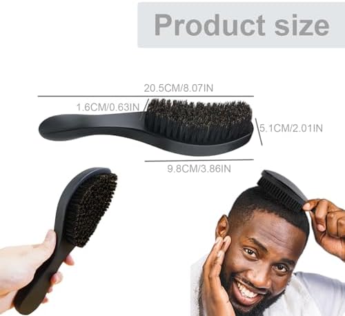 Wave Brush, Beard Brush for Men, 8x2 Inch Curved Wave Brush with Ergonomic Handle, Nylon & Boar Bristle Hair Brush, Styling Wooden Beard Brush for Home, Salon, Beard Brush - Image 2