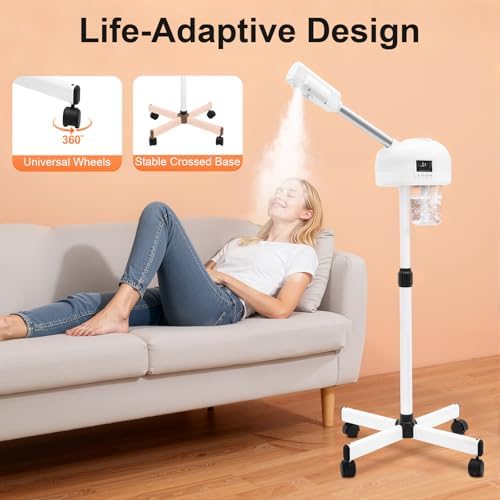 Standing Facial Steamer with LCD Timer 0-20min, Ozone Face Steamer Machine, Movable Pedicure Steamer with Wheels & Adjustable Height, Portable Skin Care Spa for Home Beauty Salon - Image 3