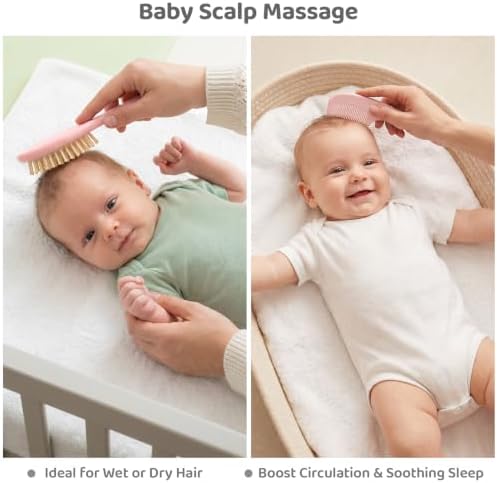 5 Piece Baby Hair Brush Set, Wooden Baby Brush and Comb Set with Natural Soft Goat Hair Bristles, Cradle Cap Brush, Baby Essentials Grooming Kit for Boy Girl - Image 5
