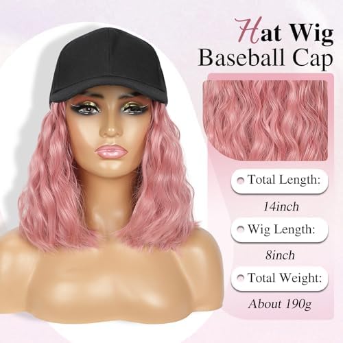 HANYUDIE Hat Wig for Women Wig Cap with Curly Hair Extensions Hat with Hair Wave Adjustable Baseball Cap Wigs - Image 2