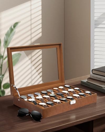Uten Watch Box 24 Slot, PU Leather Watch Display Case with Lock - Image 2