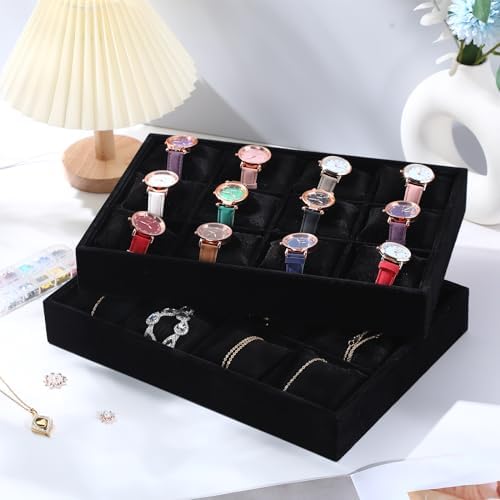 Sureio 3 Pack 12 Grid Watch Tray Organizer, with Bracelet Pillows Black - Image 5