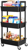 Pipishell 3 Tier Rolling Cart with Handle & Wheels for Storage, Black by Pipishell