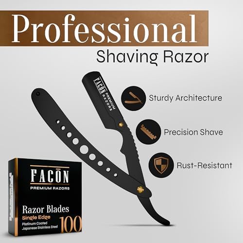 Facón Straight Razors for Men - Professional Barber Straight Edge Razor Kit with 100 Blades, Classic Stainless Steel Barbero Shaver for a Smooth & Precise Shave, Premium Barber Razor for Men's Shaving - Image 2