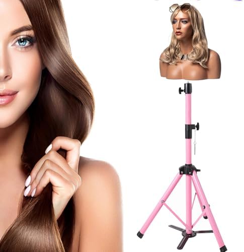 Heavy Duty Head Stand, Reinforced Mannequin Head Stand Tripod, Pink Wig Stand Tripod,Wig Stand for Styling, Adjustable Holder For Wig Making Display (55 inch with pedal) - Image 2