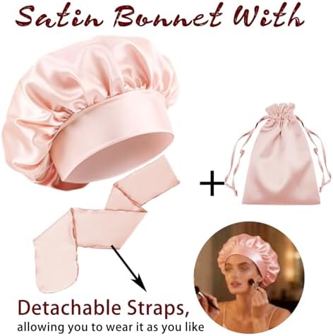 Womens Hair Bonnets Satin Bonnet for Sleeping Silk Bonnets Curly Hairs Braids Silky Sleep Caps with Long Soft Tie Band - Image 2