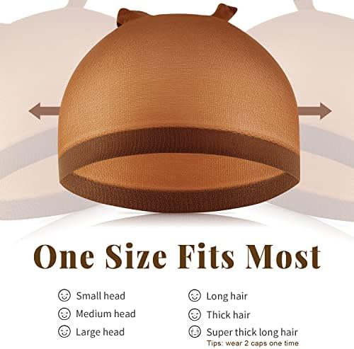 IKOCO Wig Cap, 8Pcs Stretchy Nylon Caps for Women, Brown - Image 2