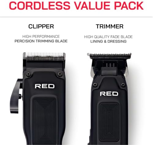 Red by Kiss Cordless Clipper & Trimmer Combo Set for Hair & Beard Grooming, Professional Fade Clipper with Precision T-Blade Trimmer, Rechargeable Haircut Kit for Home & Barber Use (Black) - Image 2