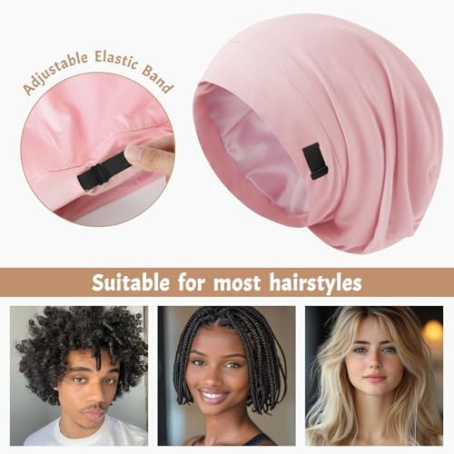 DEMAZALO 3Pcs Silk Satin Bonnet for Sleeping Hair Bonnet for Women Men - Image 5